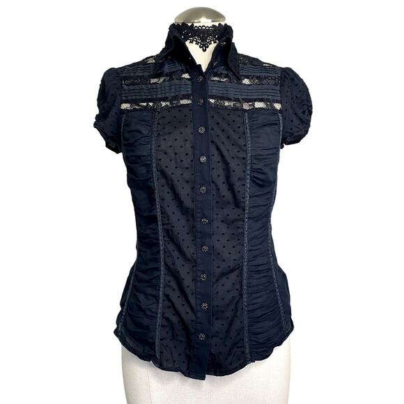 VTG Y2K Bebe Whimsygoth Vamp Lace Jeweled Button Down Collared Blouse - Picture 1 of 16